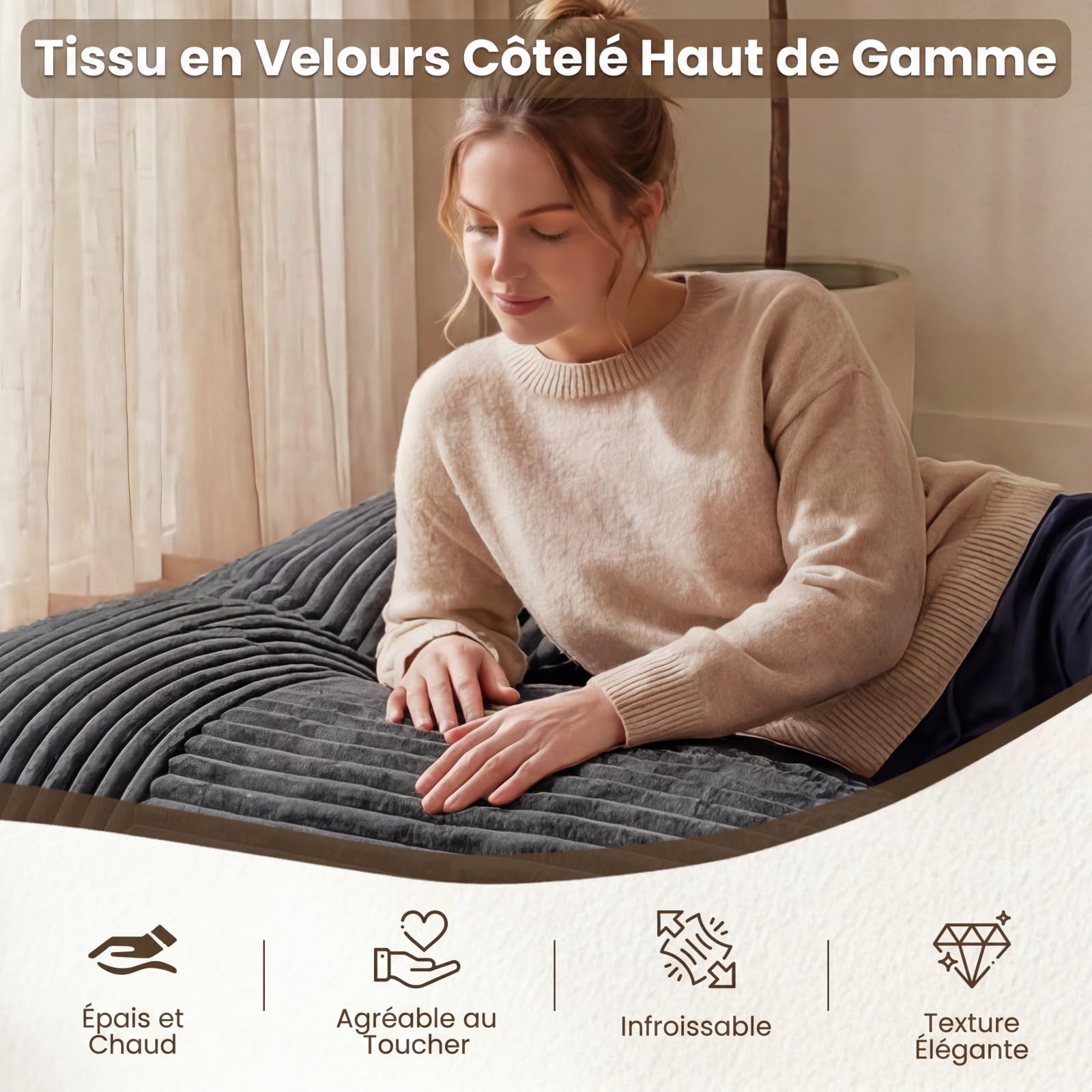 COSTWAY Géante Pouf Salon, Housse Amovible, 194 x 140 cm (Noir)