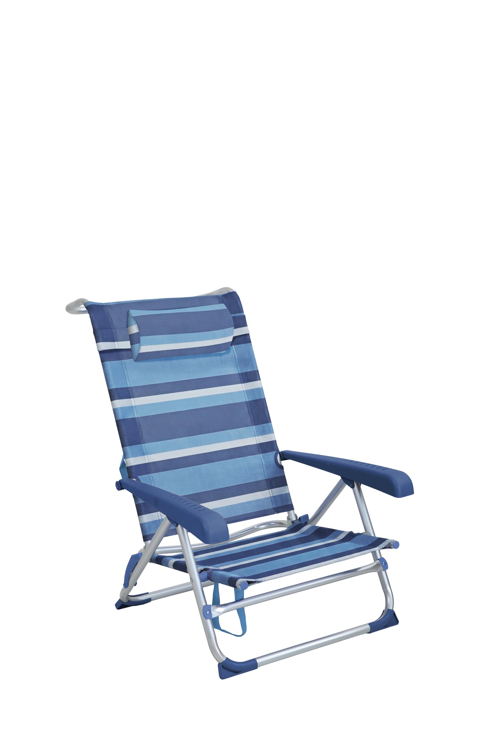 Spiaggina Pieghevole in Alluminio, Righe Blu, 8 Posizioni, con Poggiatesta e Braccioli, 59,5 x 85 x 76,5 cm