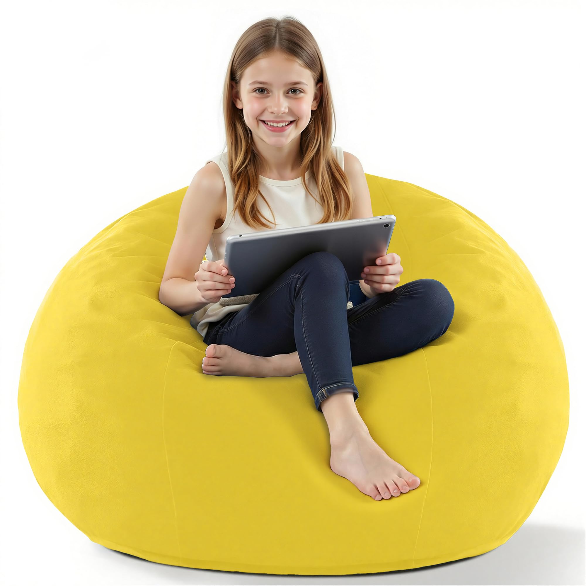 HABUTWAY 2FT Bean Bag Chair, 2' Beanbags Small Bean Bag Chairs with Filling, Teardrop Bean Bag Chair Luxurious Velvet Ultra Soft Fur with Removable Cover(Mustard)