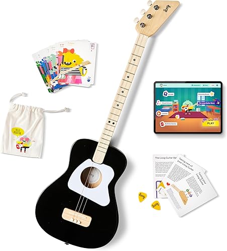 Loog Pro - Guitarra acústica para niños de 3 cuerdas, edades 6+, con aplicación de aprendizaje y lecciones incluidas, color negro