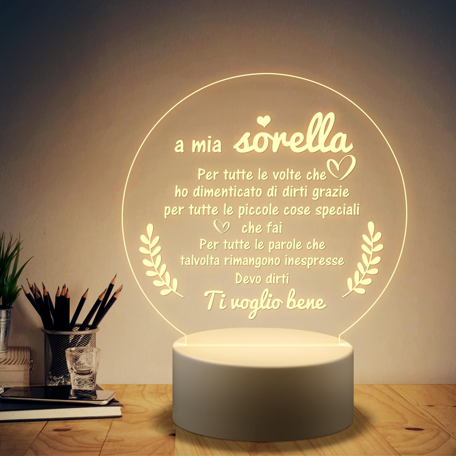 Veilleuse LED Acrylique Welsky - Cadeau émotion Pour Grande Sœur (Anniversaire, Noël, Fête Des Mères)