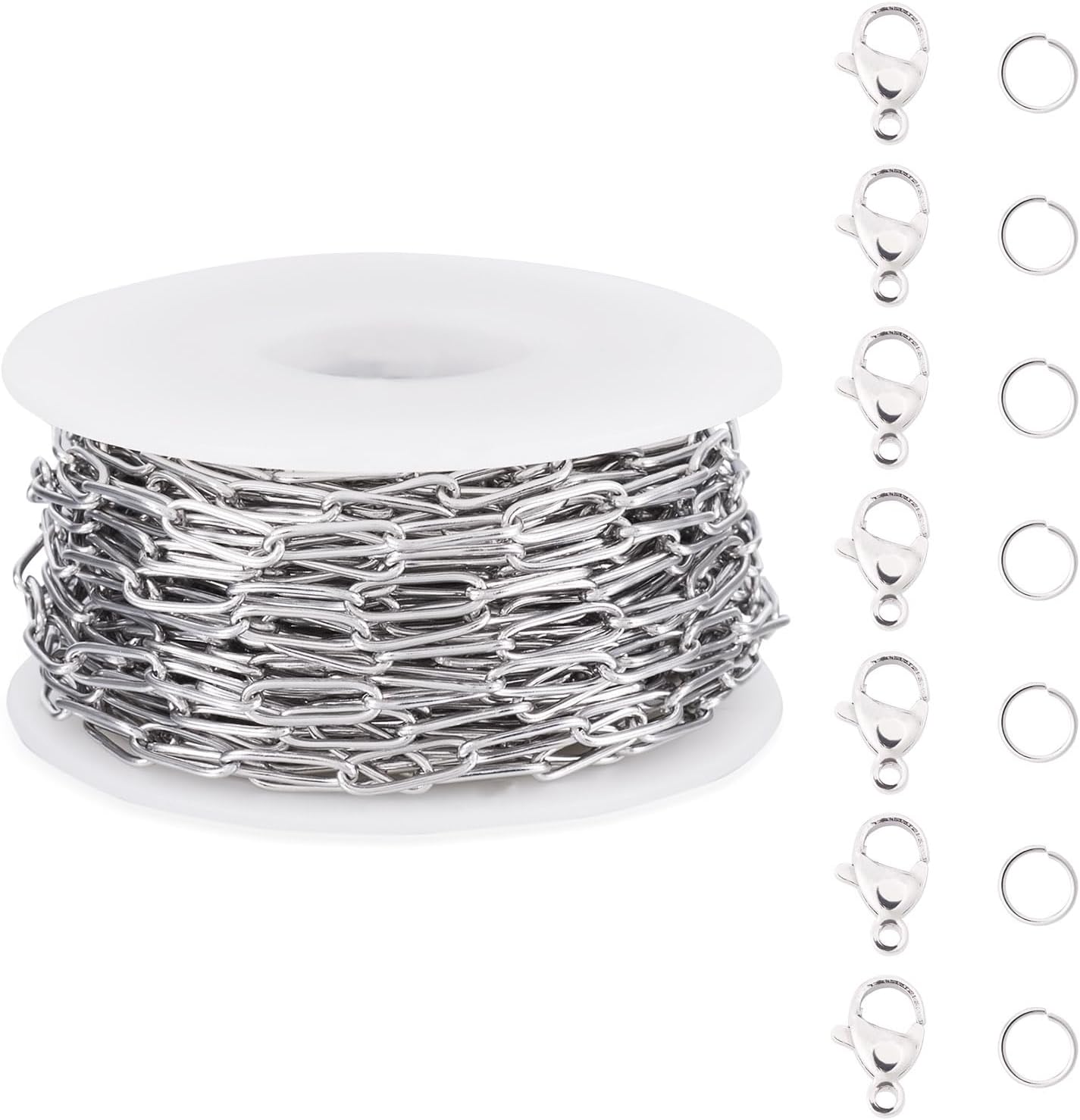 32.8 Feet Stainless Steel Paperclip Chains Stainless Steel Flat Oval Chains 12x4x1mm for Bracelet Necklace Earrings DIY Crafts with Jump Rings Lobster Clasps - Image 7