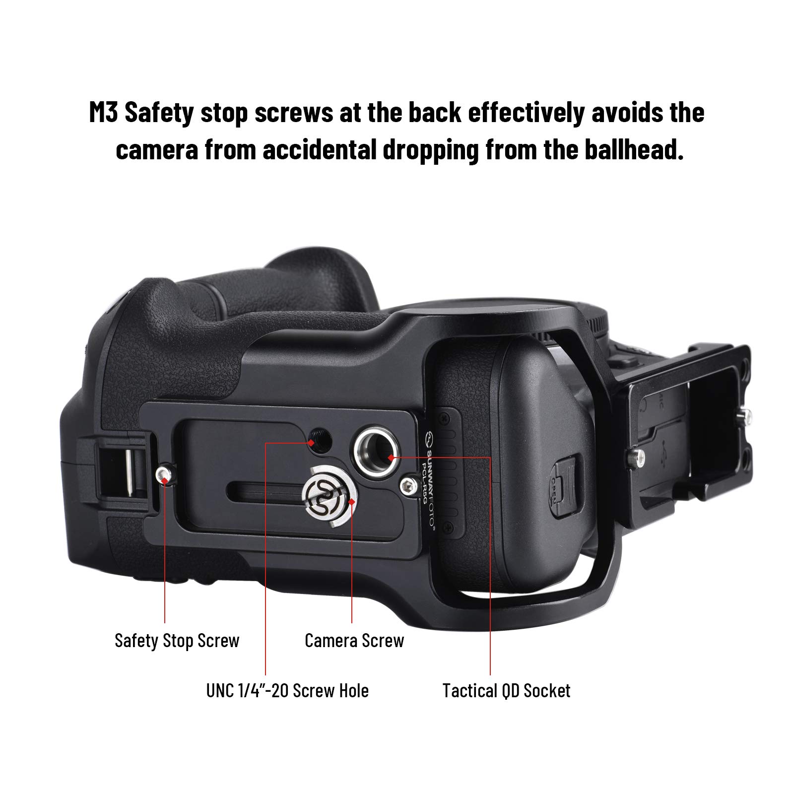 SUNWAYFOTO PCL-R5G niestandardowy wspornik L do Canon EOS R5/R6 z uchwytem akumulatorowym kompatybilny z BG-R10 Arca RRS