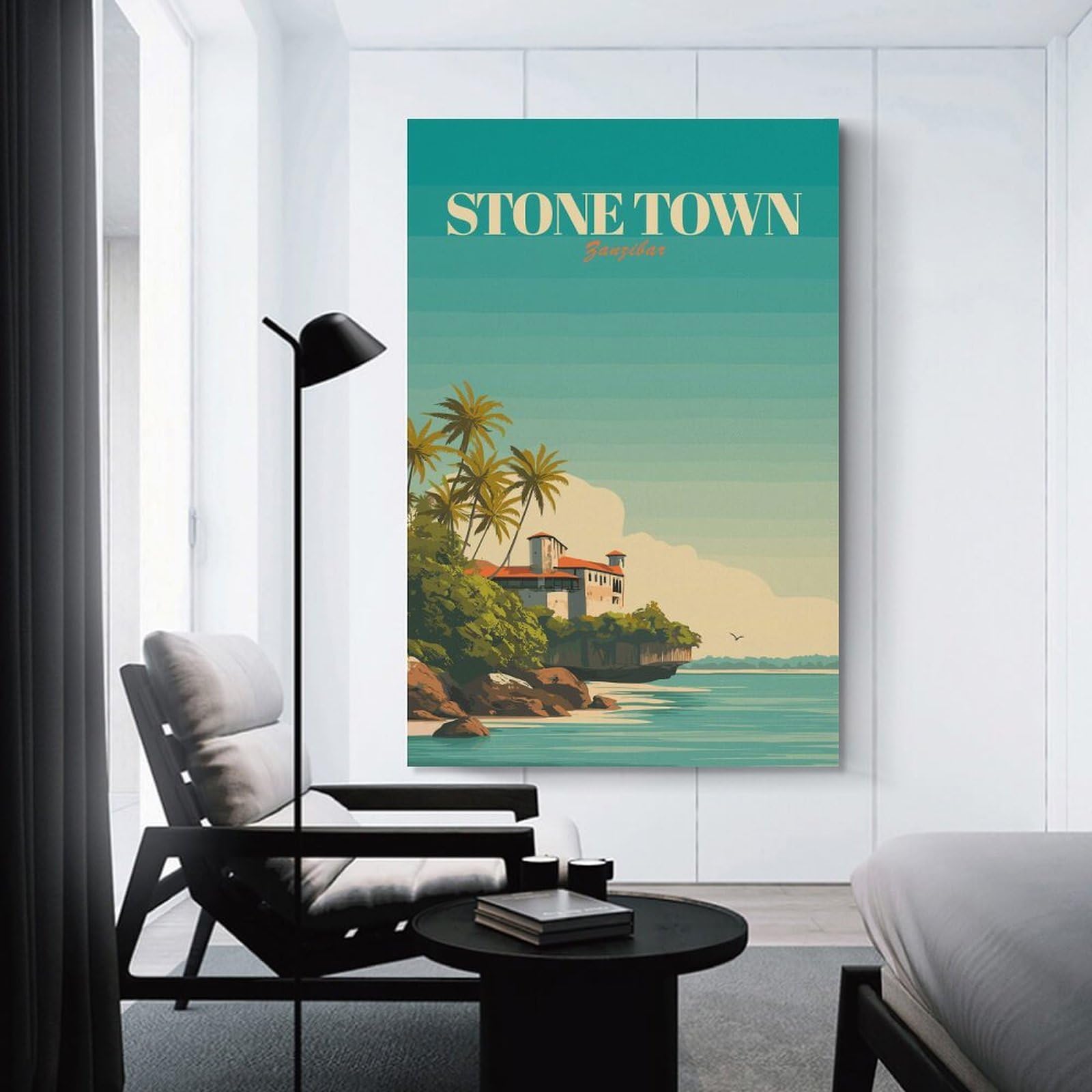 Junmoney Canvas Art Print Stone Town Zanzibar Vintage, 20x30inch(50x75cm), for Home Office, Desk Area Or Studio, Wall Art That Adds Style to Work Areas