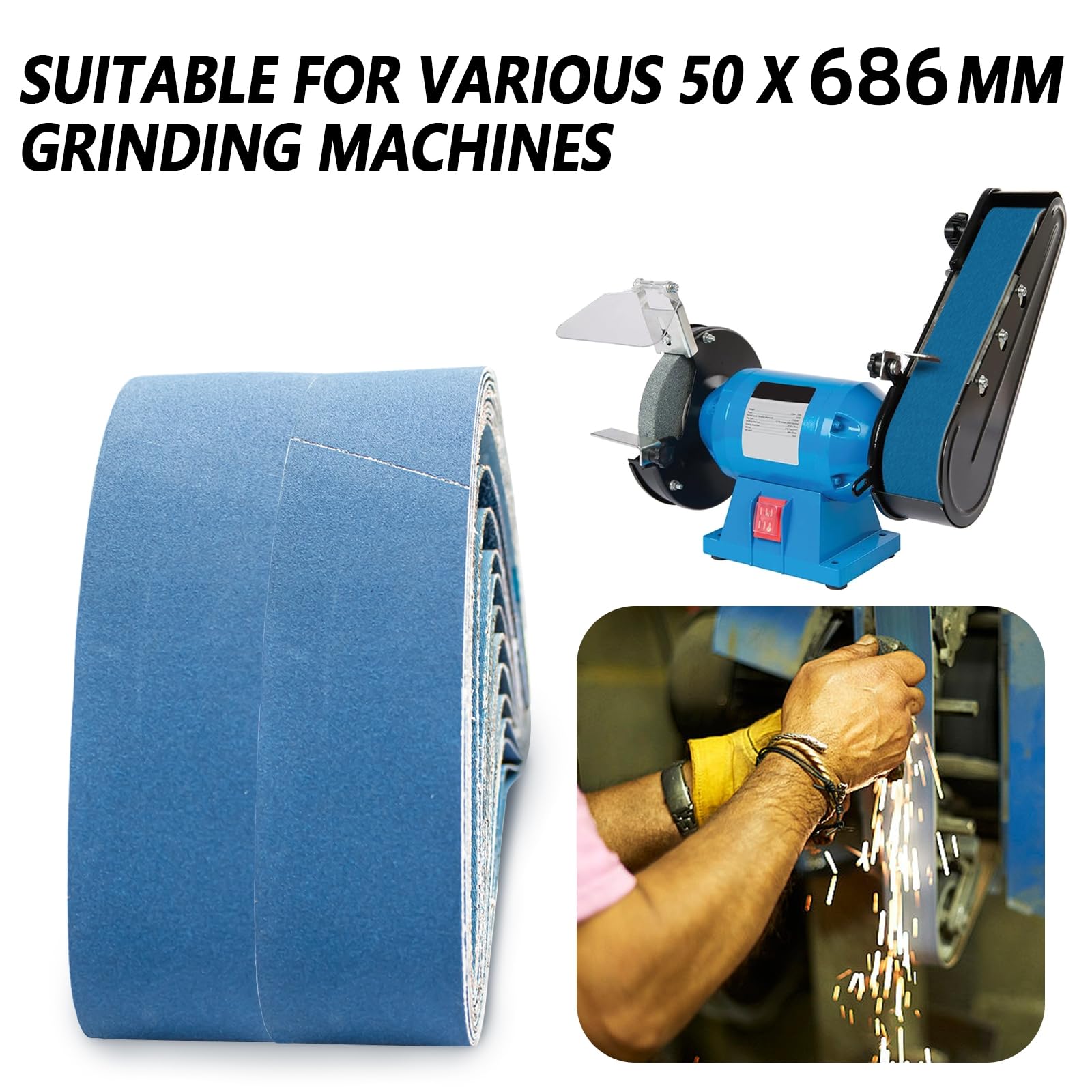 FEIHU Bandes abrasives métalliques 50 x 686 mm. Jeu de bandes abrasives. 2 x 60/80/80/100/120/240/320 pour ponceuse à bande d'établi. Pour le ponçage, le décalaminage et le polissage (12 pièces)