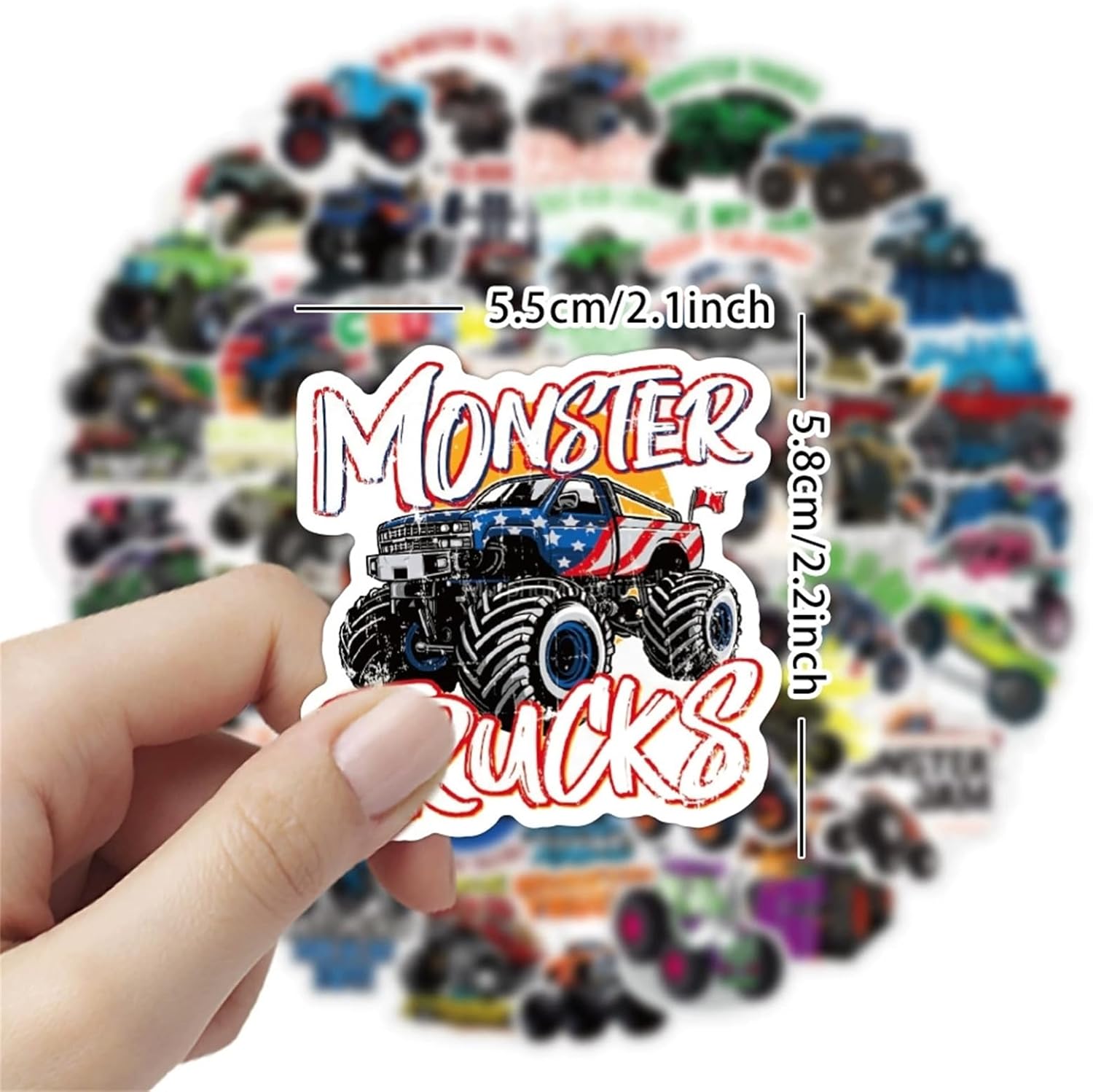 50 PCS Monster Truck Stickers, Waterproof Truck Car Stickers for Kids, Decorative for Water Bottles, Skateboard, Car, Bike, Phone Case, Laptop, Monster Truck Gifts for Girls Boys Party Gifts