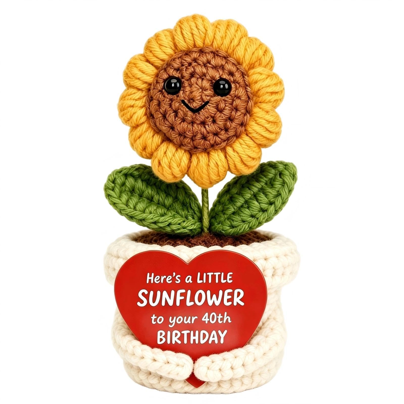 40th Birthday Gifts Women Men, Positive Handmade Crochet Sunflower Gift for 40th Birthday Decorations, 40 Year Old Birthdays Gift Women, Forty Bday for Mom Dad Best Friend Sister Wife Husband — image 1