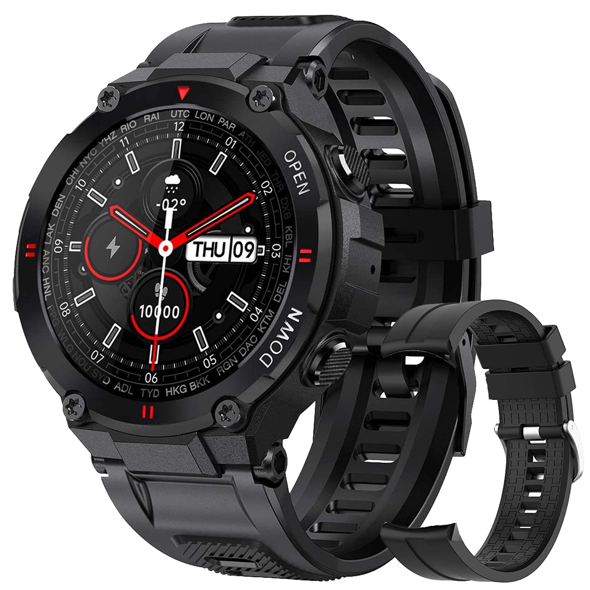 Sqeffort Sports Smart Watch for Men, Waterproof Fitness Tracker SmartWatch with Heart Rate Monitor/Blood Pressure/SpO2 Monitor Sport Running Watch for Android and iOS (Black)