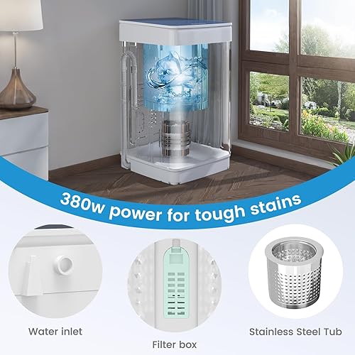 Miniatura 4 de VCJ Juego de lavadora y secadora portátil, lavadora completamente automática de 18 libras y secadora portátil de 10 libras con tina de acero