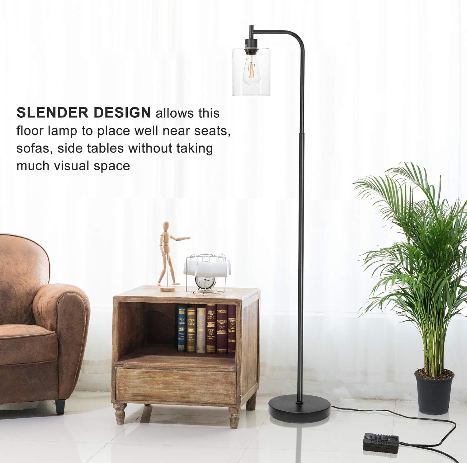 Bеѕt Cуbеr Dеаlѕ 🔥 Boncoo Industrial Floor Lamp Fully Dimmable LED Floor Lamp Simple Standing Lamp with Glass Shade, Minimalist Tall Pole Lamp Farmhouse Corner Light for Living Room Office Reading, 8W LED Bulb Included
