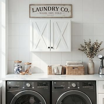 NEWOWNDS Farmhouse Kitchen Cabinets Wall Mounted, Laundry Wall Cabinets,Wall Cabinet Storage with Adjustable Shelves for Laundry,Bathroom,Garage,Kitchen,24" W