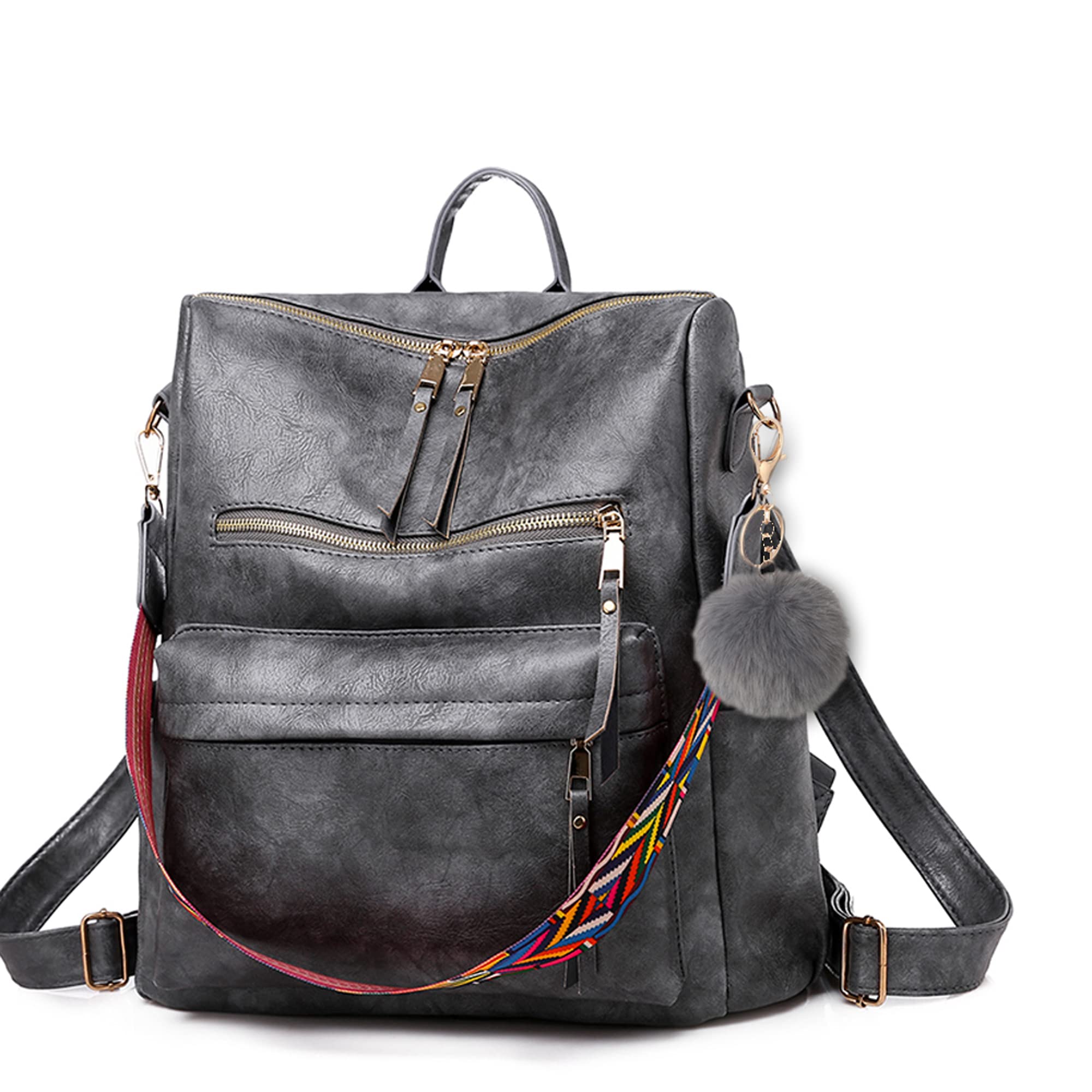 Leather Women Backpack Purse ROOSALANCE Fashion Large Multipurpose Convertible Designer Backpack Shoulder Bag Handbags Ladies