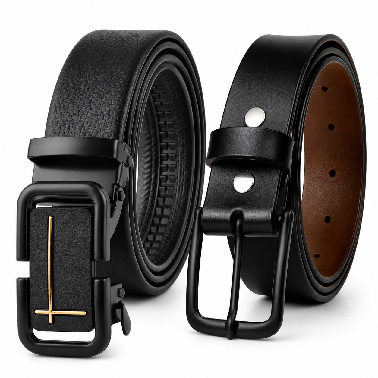Men's Belt Combo Pack of 2 | 1 Formal PU Leather Pin Buckle Belt & 1 Nylon Automatic Buckle Belt | Adjustable Casual & Formal Belts for Men | Black & Brown-image-12