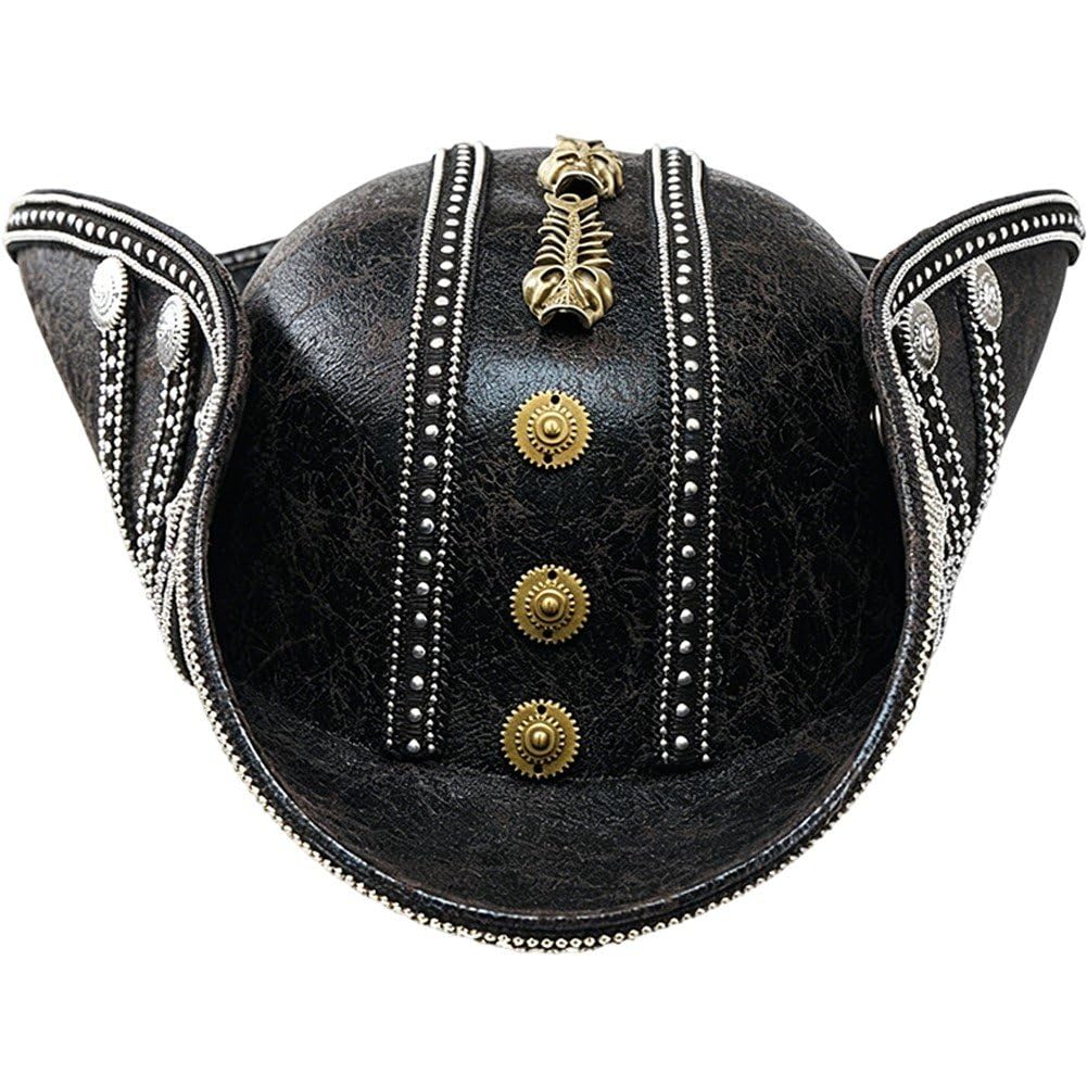 Sofezdo Halloween Pirate Hat Pu Leather Distressed Pirate Cap Colonial Style Tricorn Adult Novelty Hat Unisex Costume Cap for Halloween Cosplay