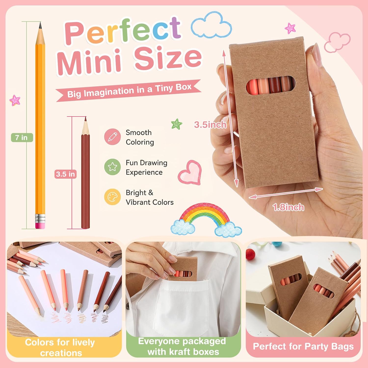 Ctosree 50 Packs Mini Colored Pencil Bulk 6 Per Box, Skin Tone, 3.5'' image 3