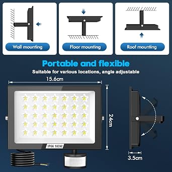 100W Security Lights Outdoor Motion Sensor,10000LM PIR Security Light with Remote Control,6500K LED Floodlights, IP66 Waterproof Motion Sensor Flood Light,for Garage Garden Hallway Backyard [Energy Class E]