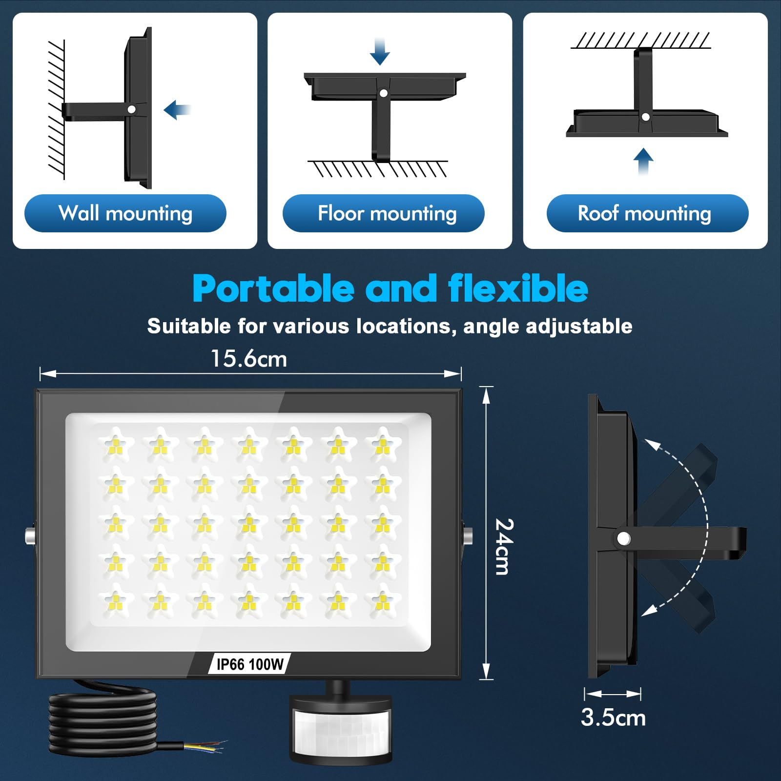 Lightasea 100W Security Lights Outdoor Motion Sensor,10000LM PIR Security Light with Remote Control,6500K LED Floodlights - Image 2