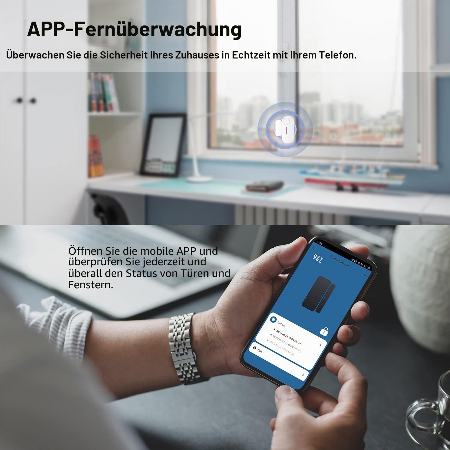 WiFi Smart Türsensor, drahtloser Türfenster Sensor Alarm, Mini Kontaktsensor für die Sicherheit zu Hause, Push Benachrichtigung, Lautstärke einstellbar, Timer, kompatibel Alexa/Google Assistant.4 Pack