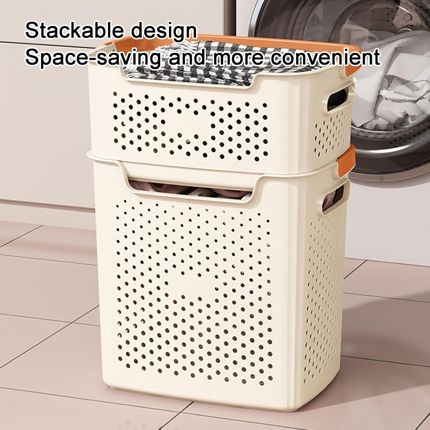 Plastic Laundry Basket, Dirty Clothes Hamper with Handles, Dirty Clothes Laundry Hamper, for Storage Clothes in Bedroom, Bathroom(Gray,32x35x25cm/13x14x10in)