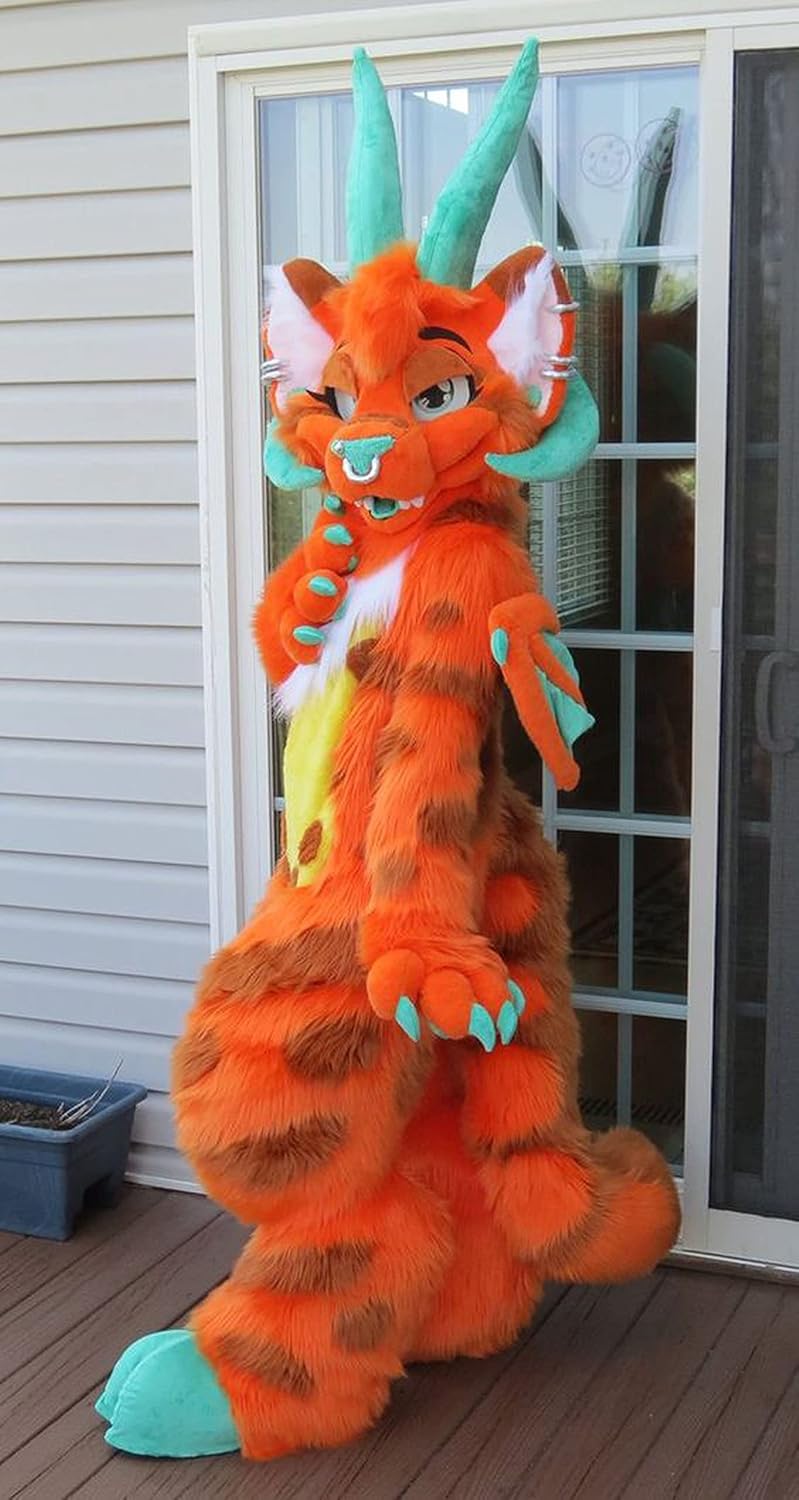 Japan Angel Dragon Orange Wings Cat Huksy Dog Fursuit Teen Costumes Child Full Furry Suit Fursona Kigurumi Digitigrade Anime Costume