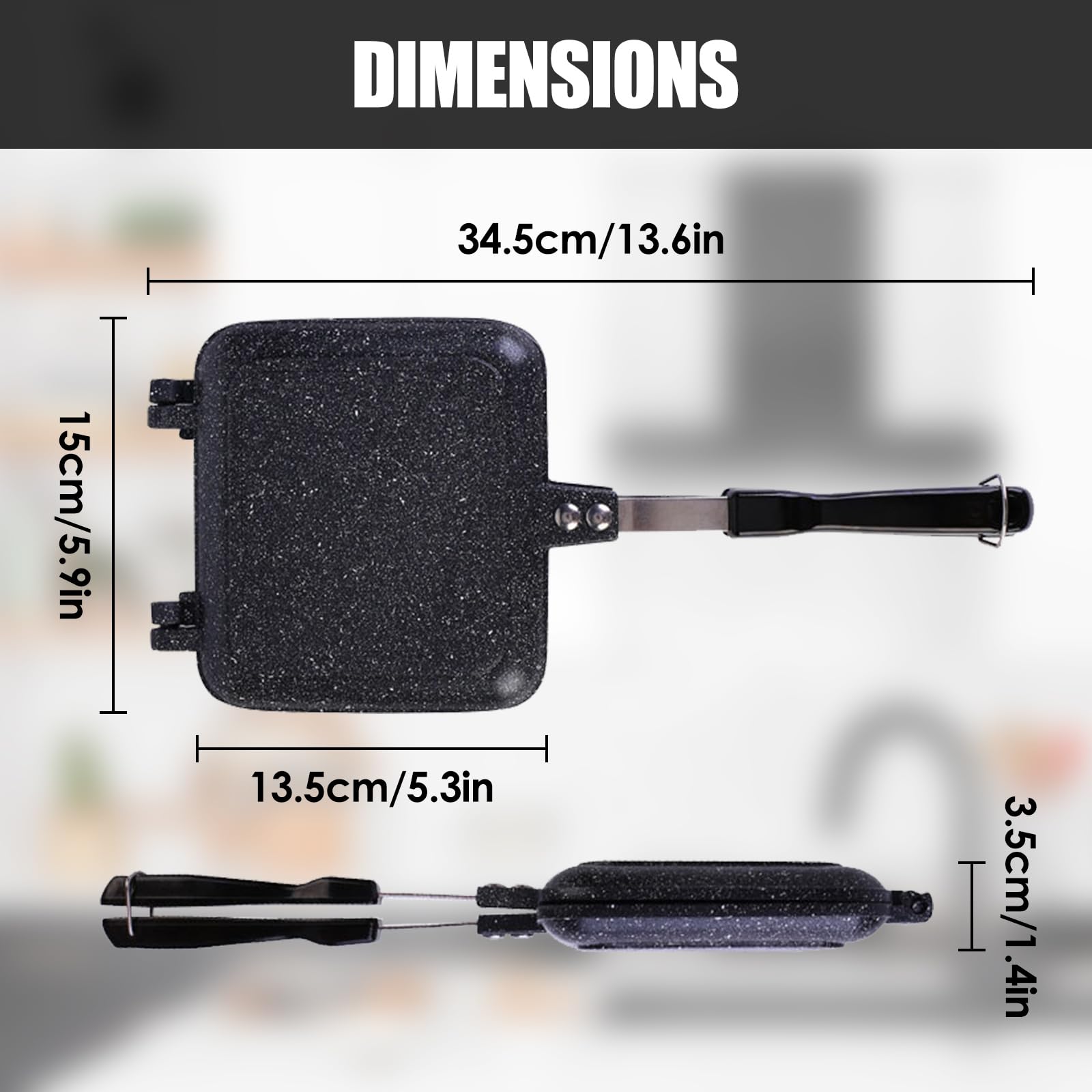 Doppelseitiger Sandwichtoaster, 34.5 cm Aluminium Sandwich Toaster | mit Antihaft und Hitzebeständigen Griffe für Grill und Gas, Frühstück, Camping und Outdoor