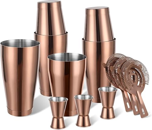 Boston Shaker - Juego de coctelera de camarero, 12 piezas de coctelera con colador, coctelera de martini, lata con mezclador de alcohol mixto de 18