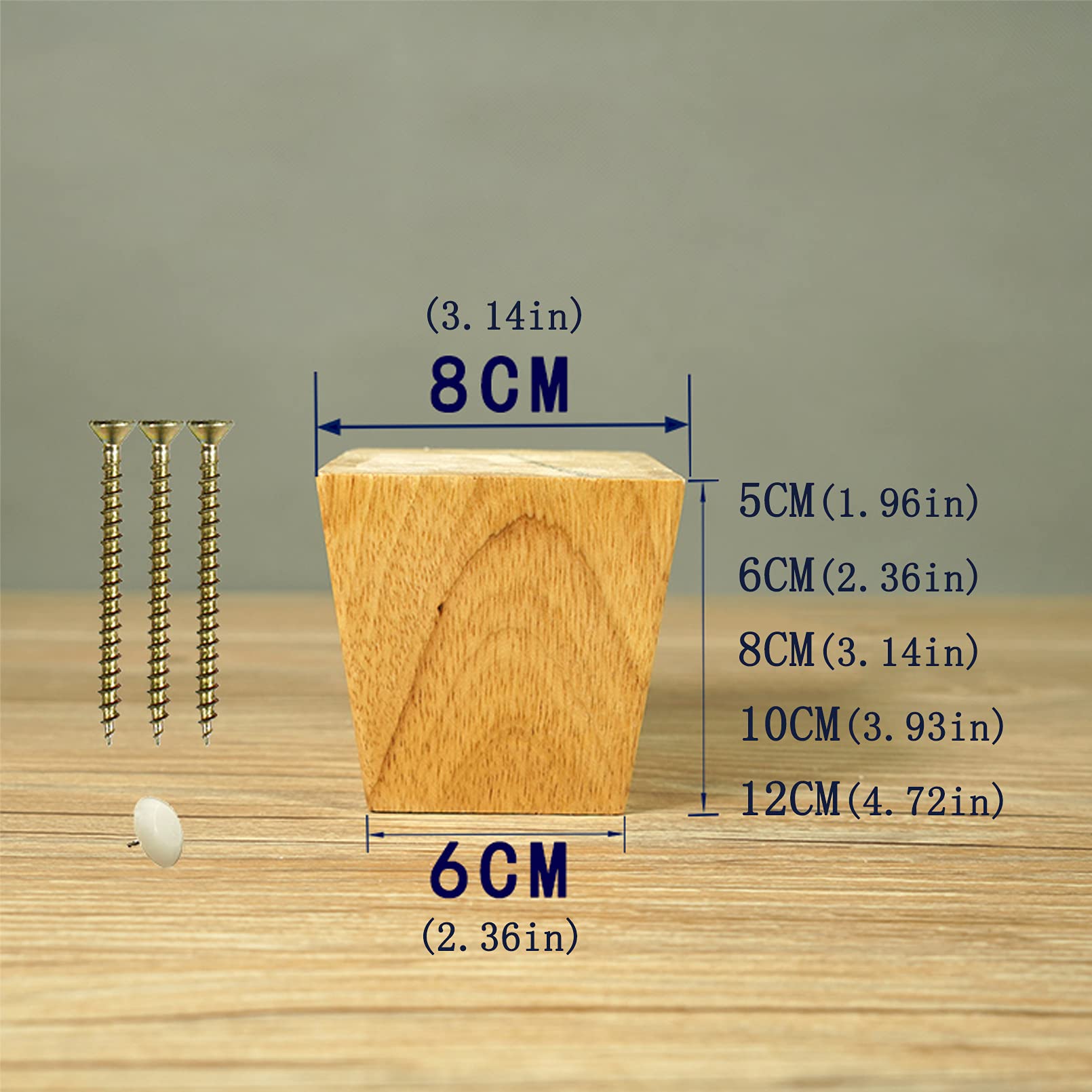 pezzi piedini in legno per divano, gambe per mobili in legno, gambe per tavolo in legno massello, piedini di ricambio per supporto TV/tavolino/armadietto/pouf/divanetto, con viti e protezione antisciv