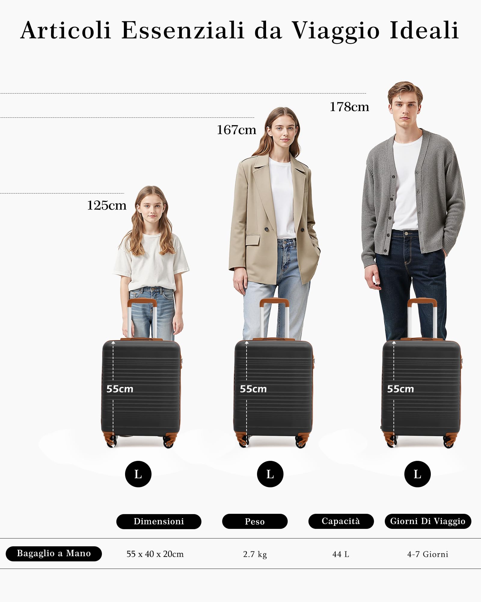 COOLIFE Valigia Cabina 55x40x20cm EasyJet Ryanair Bagaglio Mano Rigida | PC+ABS Lucchetto TSA 4 ruote, leggera e resistente – Ideale per priority boarding, viaggi d'affari, weekend & city break