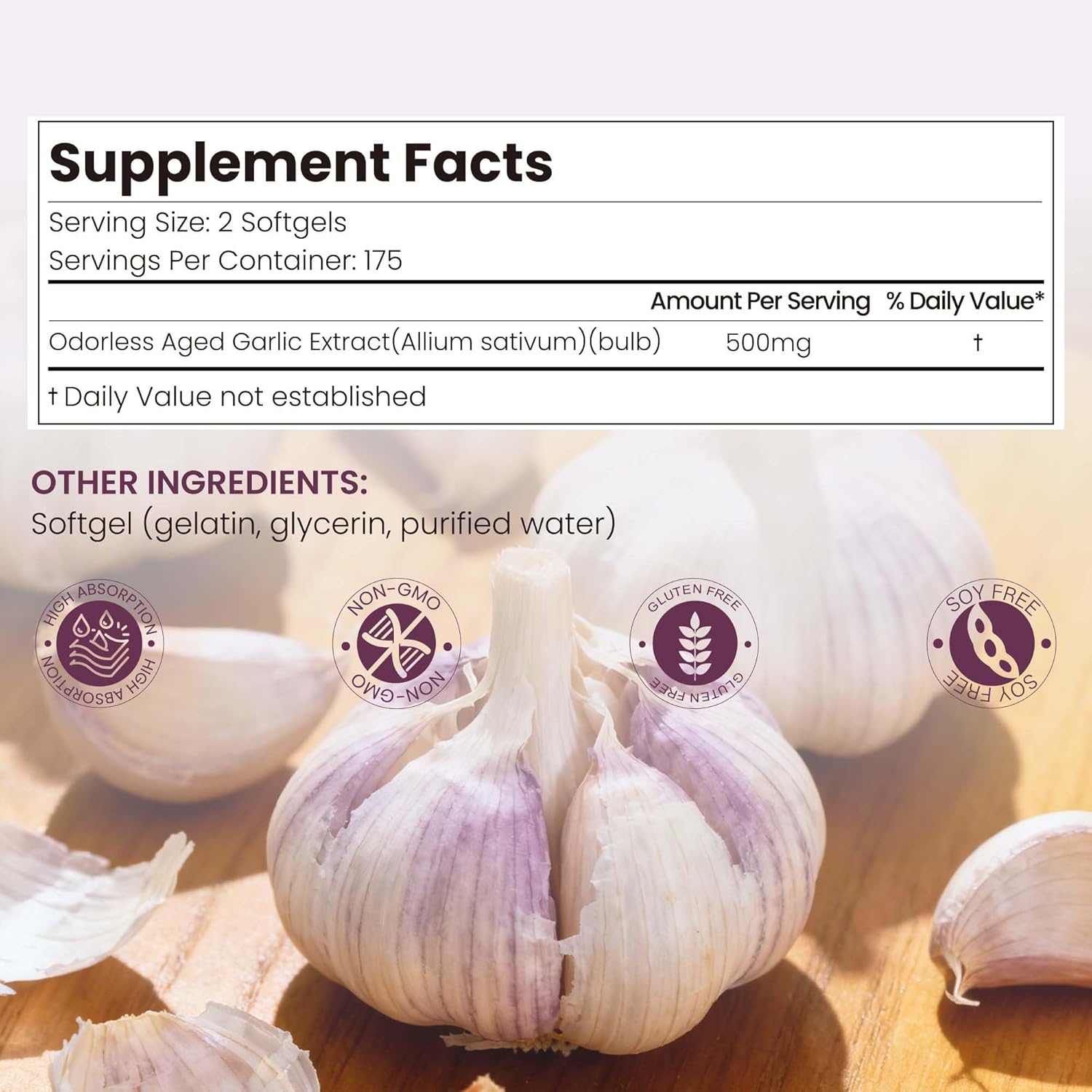 10000mg Aged Garlic Extract | 350 Softgels | Odorless Garlic Supplements | Antioxidant Support & Cognitive Function | Pure Allium Sativum 20:1 Extract | Non-GMO, Gluten-Free