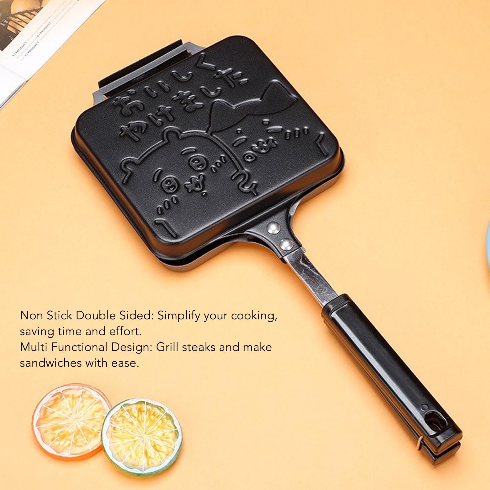 Hot Sandwich Maker Flip Grill Pan Double Sided Anti Stick Aluminium Alloy Panini Maker Pan for Gas Induction Stove Breakfast (01)