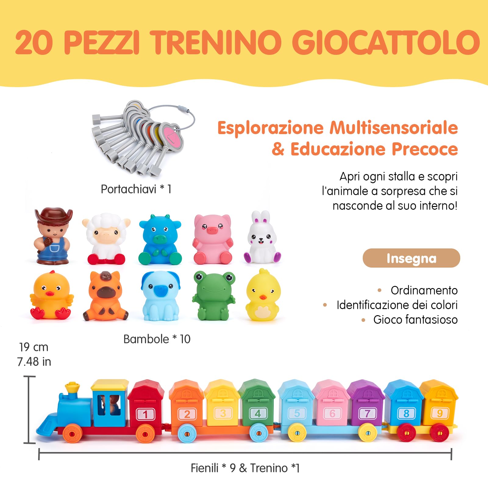 hahaland Giochi Montessori 1 Anno, Set di Treno Giocattolo Componibili con Conteggio, Abbinamento e Ordinamento, Educativo Regalo Giochi Bambino 1 2 3 Anni