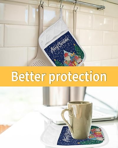 Miniatura 7 de Juego de 2 agarraderas de tela de toalla antideslizantes y aislantes de calor con bolsillo, guantes gruesos para horno, posavasos para hornear,