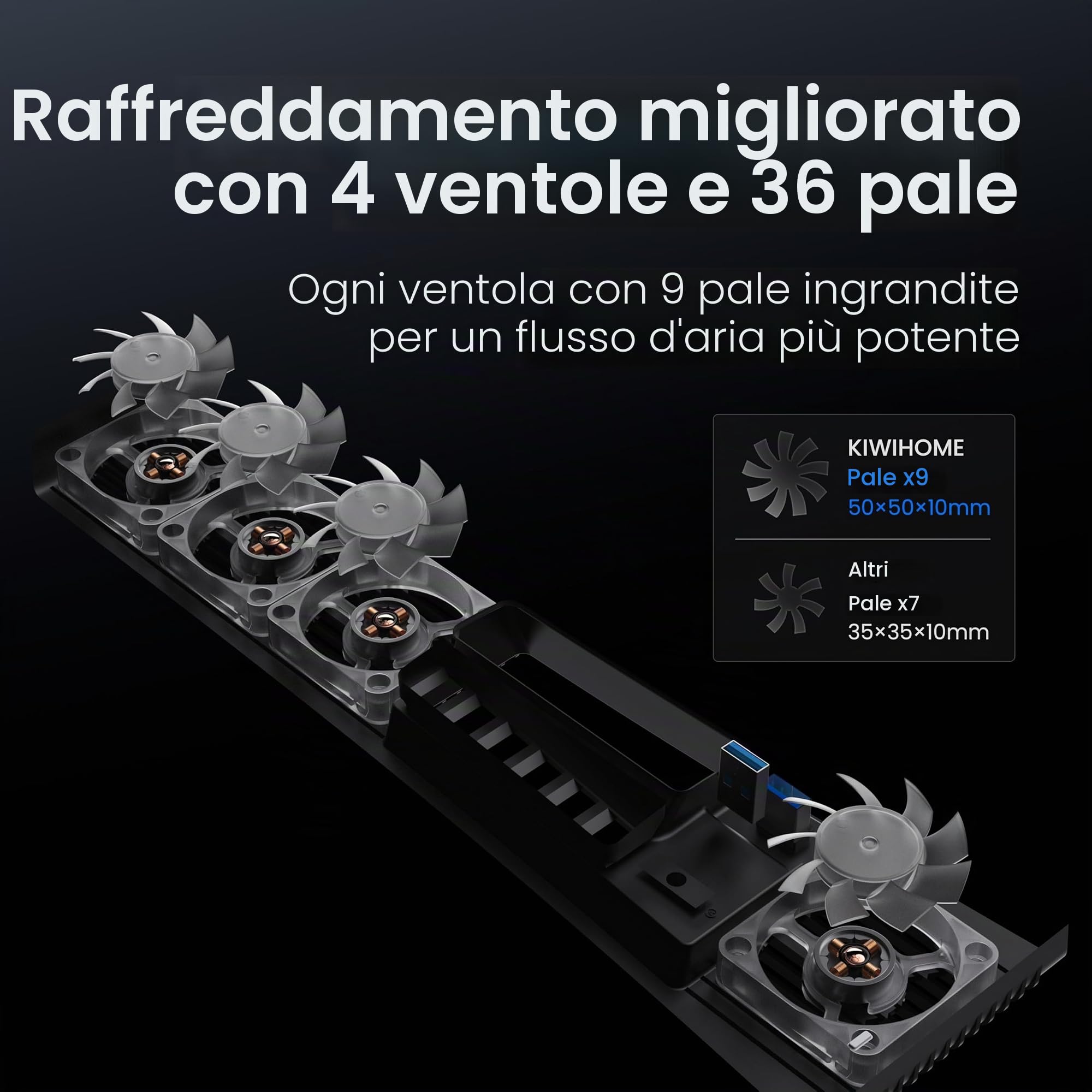 KIWIHOME Ventola di Raffreddamento Potenziata per PS5 Pro con 4 Ventole e 36 Pale, Raffreddamento più Silenzioso con Velocità Regolabile, Spegnimento Automatico, Non per PS5 2020/Versione Slim 2023