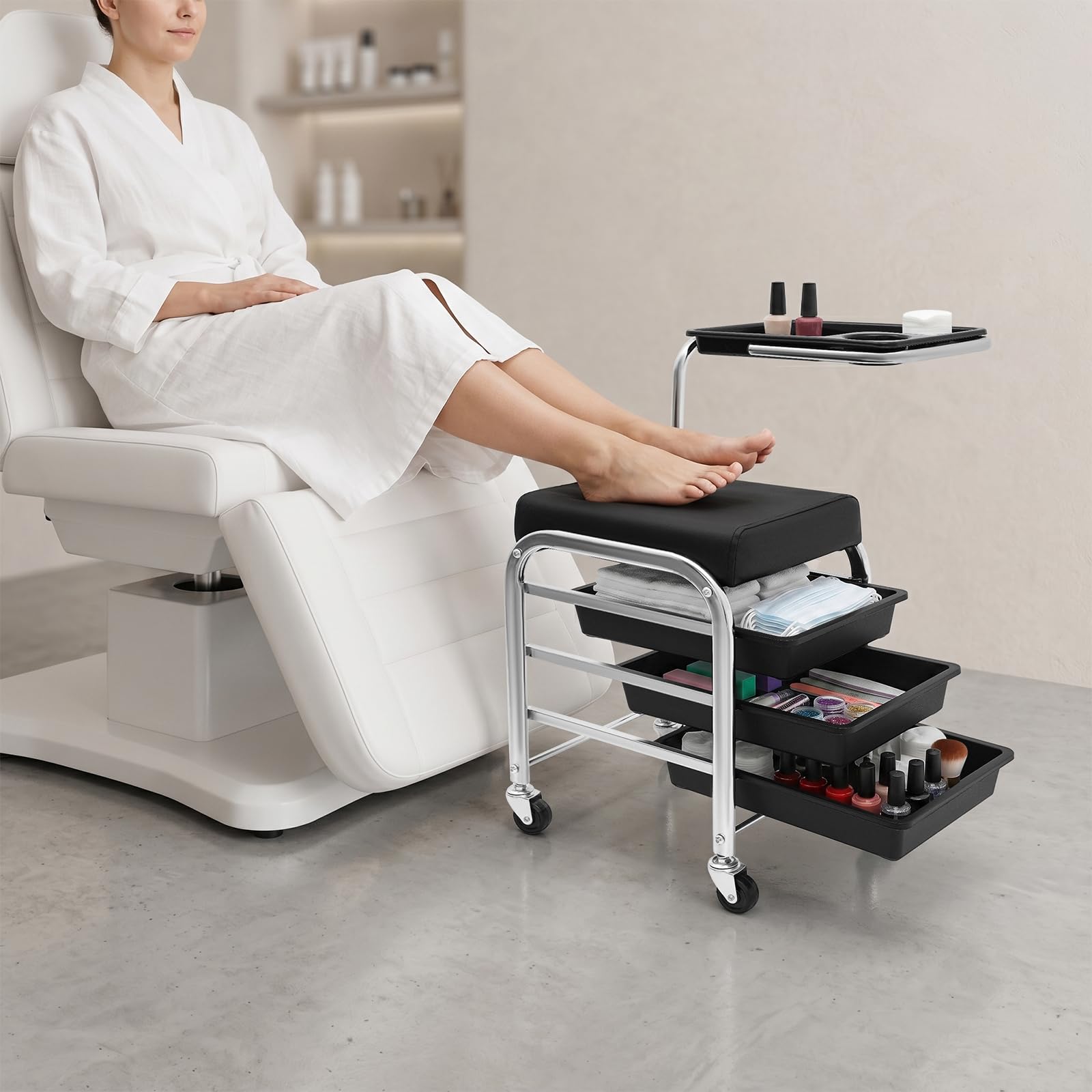 Carrello per attrezzi per manicure e pedicure, colore: nero