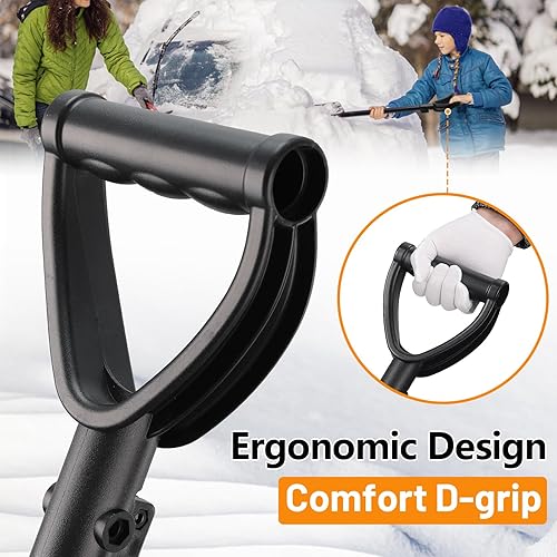 Miniatura 5 de Pala de nieve para niños, hoja de plástico gruesa duradera con mango de metal, agarre en D cómodo, pala de nieve de 32 pulgadas para niños de 3 a 12