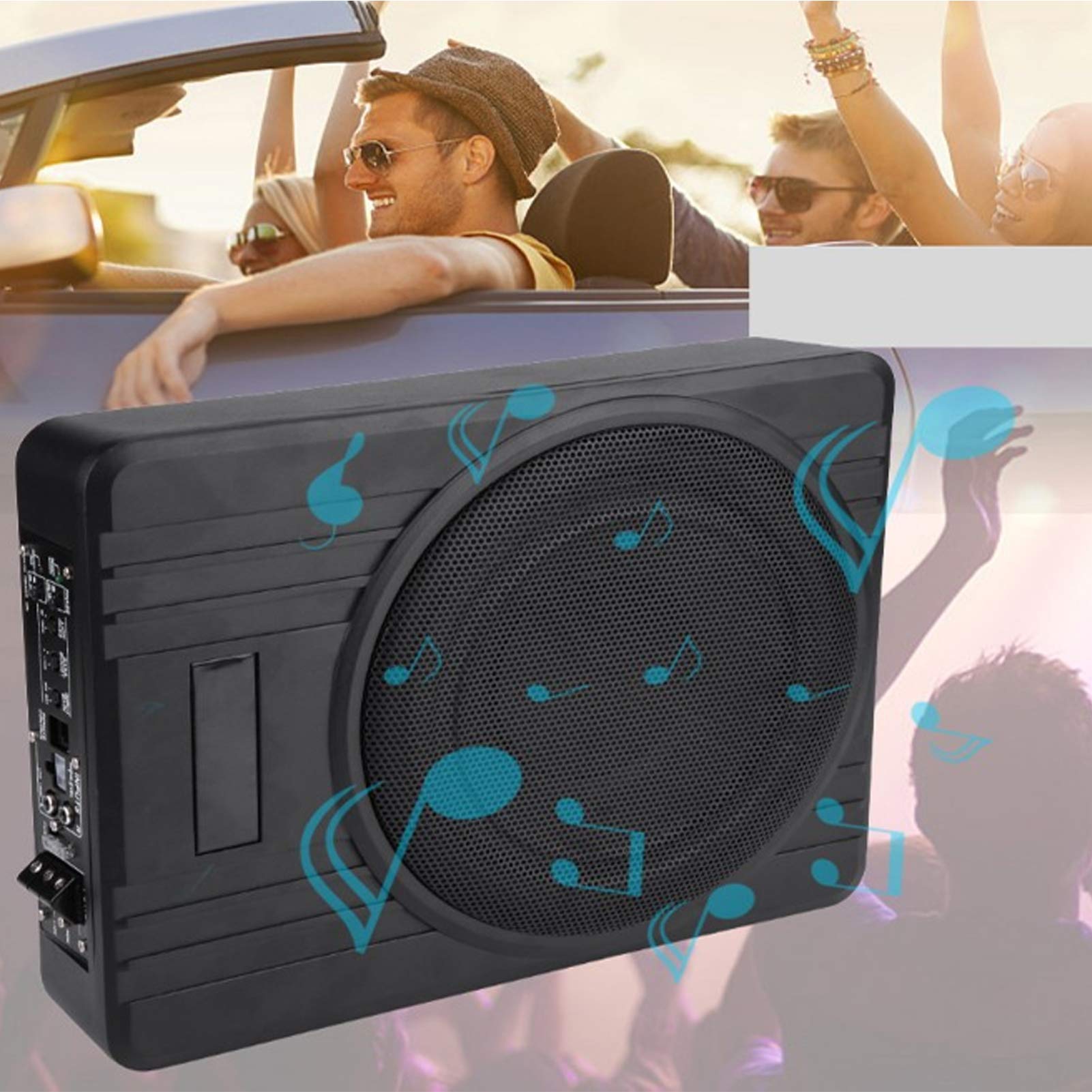 Akozon Subwoofer Debajo del Asiento, estéreo para automóvil 10inch 12V 800W Slim Audio Bass Speaker Clear Sound para la modificación del Coche Sub-No Lost Space