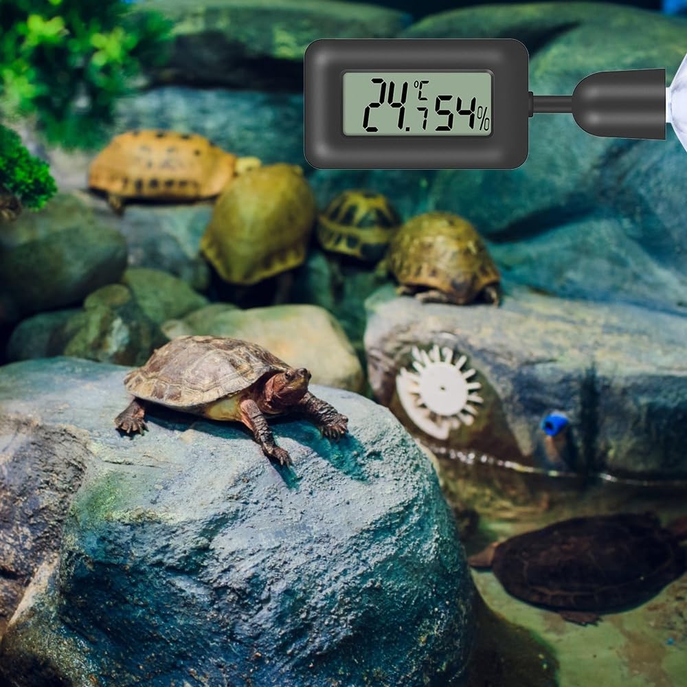 DONGKER Jauge D'humidité de Thermomètre de Reptile,Jauges de Capteur de Température D'affichage LCD Numérique avec Ventouse pour Tortue,Serpent,Lézard,Grenouille,Araignée,Boîte a Plantes