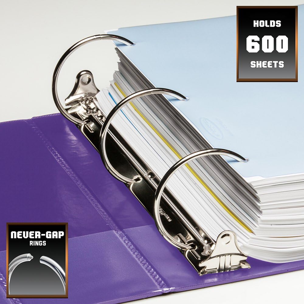 Wilson Jones Heavy Duty Round Ring View Binder with Extra Durable Hinge, 3 Inch, Customizable, Purple (W363-49-267)