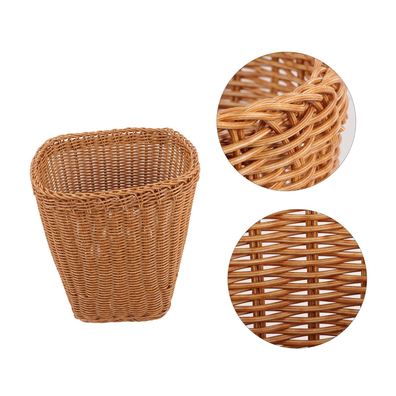 KOMBIUDA Woven Plastic Rattan Storage Basket for Trash Sundries and Toy Organization Versatile Household Wastebasket for Living Room Bedroom Office