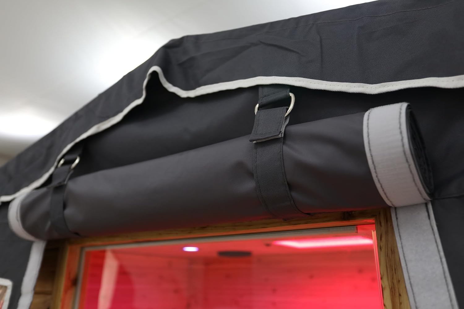 Protective Cover for 1-Person Outdoor Sauna - 3-Layer Oxford Cloth, Hook & Loop Roll-Up Door, Temp Retention & Dustproof - (Only Fits 45.7*39.4*79.5 In & Smaller Outdoor Hillside Roof Saunas )