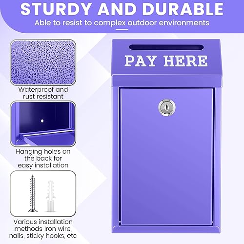 Miniatura 3 de Caja de dinero segura para recolección de dinero, caja de donación de metal con candado, montaje en pared, buzón preperforado, boleta de entrega