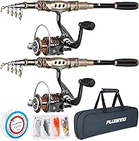 PLUSINNO Telescopic Fishing Rod Reel Combo Kit - 2 Carbon Fiber Poles, Reels, Lures & Accessories for Saltwater Freshwater Beginners