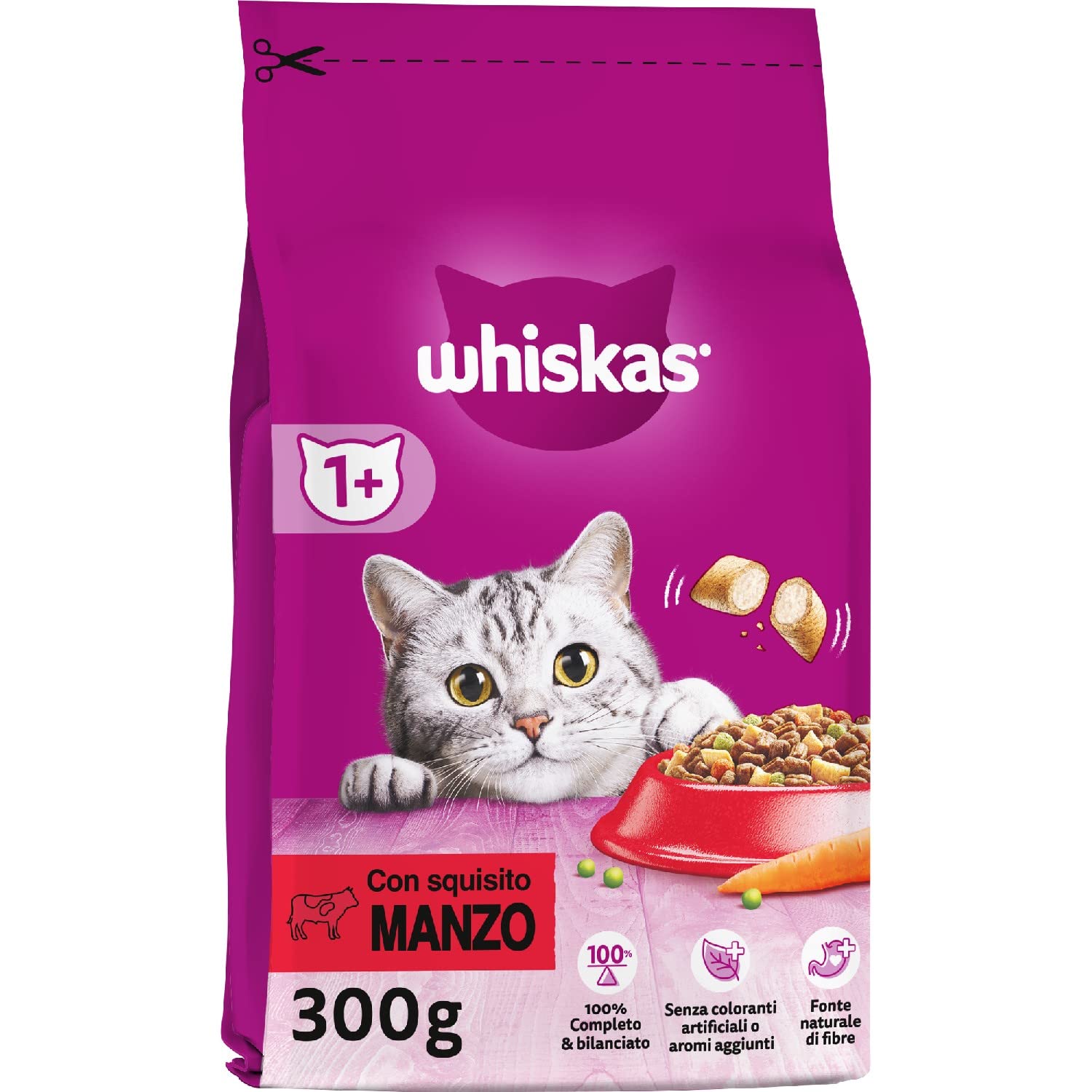 Whiskas Croccantini Adult 1+ con Manzo - Cibo secco per gatti adulti, 14 confezioni da 300 g