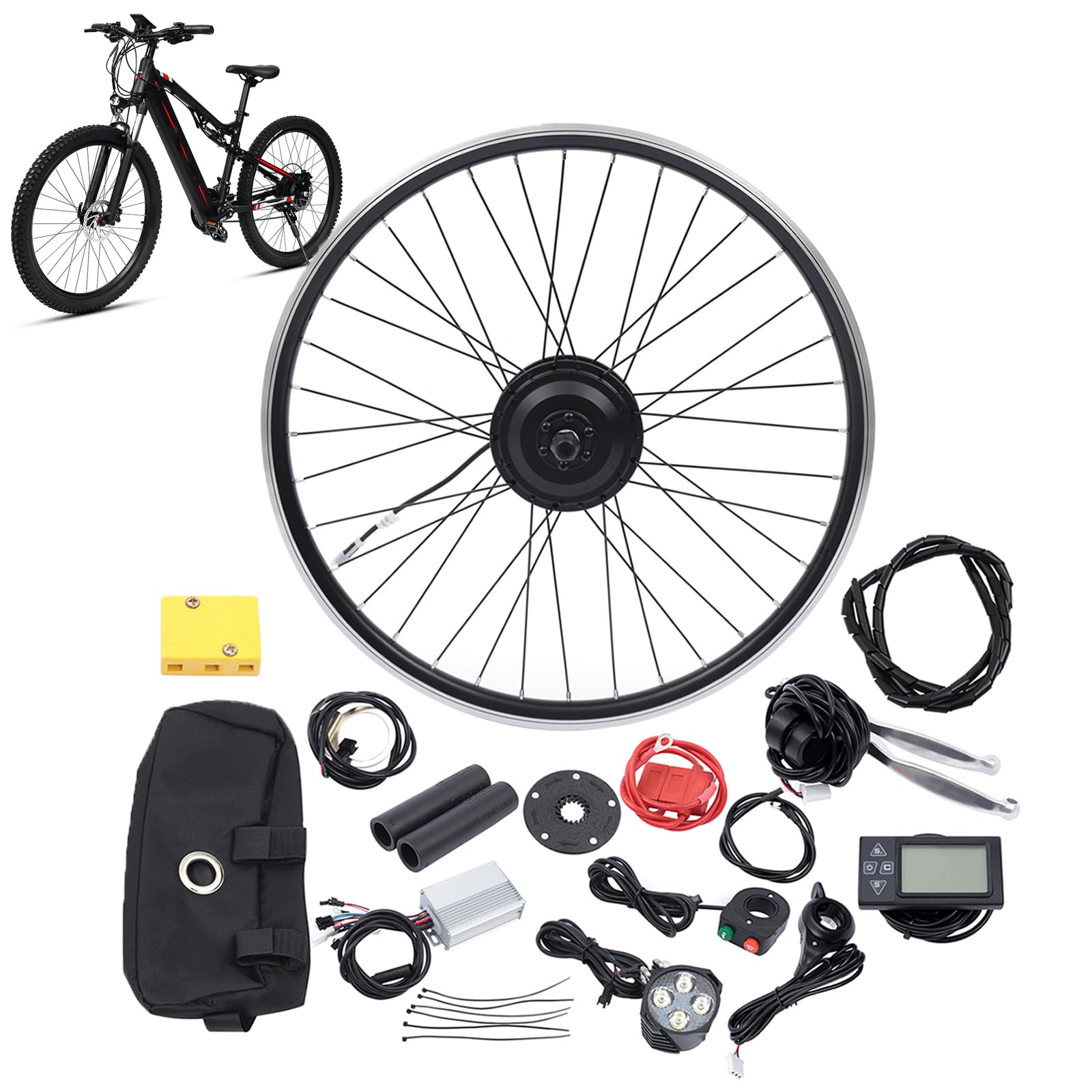 26" Electric Bike Conversion Kit, 350W 36V Front Wheel Motor E Bike Kit Hub Motor Bicycle BLDC Controller with LCD Display Controller PAS Brake Lever for 26 inch Bikes, 5 Speed Adjustable