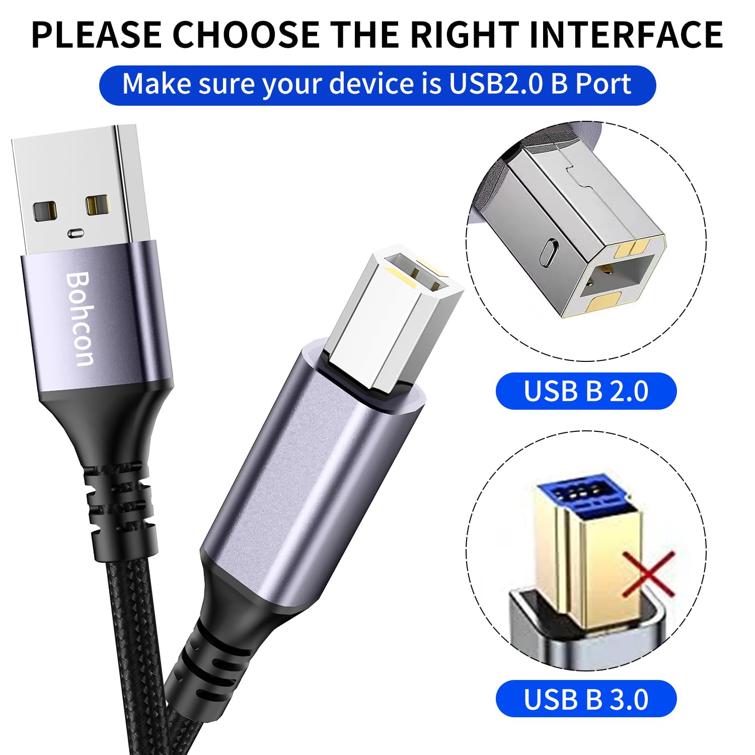 Cavo USB 2.0 A Maschio - B Maschio Fenzer: Cavo Stampante E Scanner Nero, Alta Velocità, Universale Per HP E Altre Marche. - Foto 4