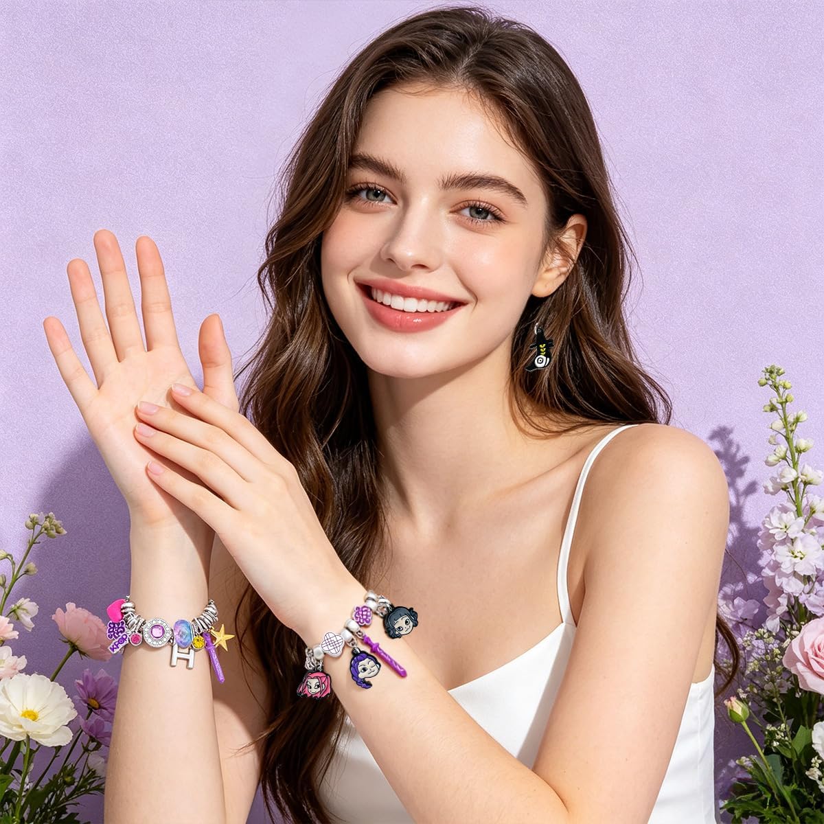 2PCS K.pop Charms Bracelet Set, Demon Movie Hunters Birthday Gift for Women, Friendship DIY Jewelry Merch for Fans