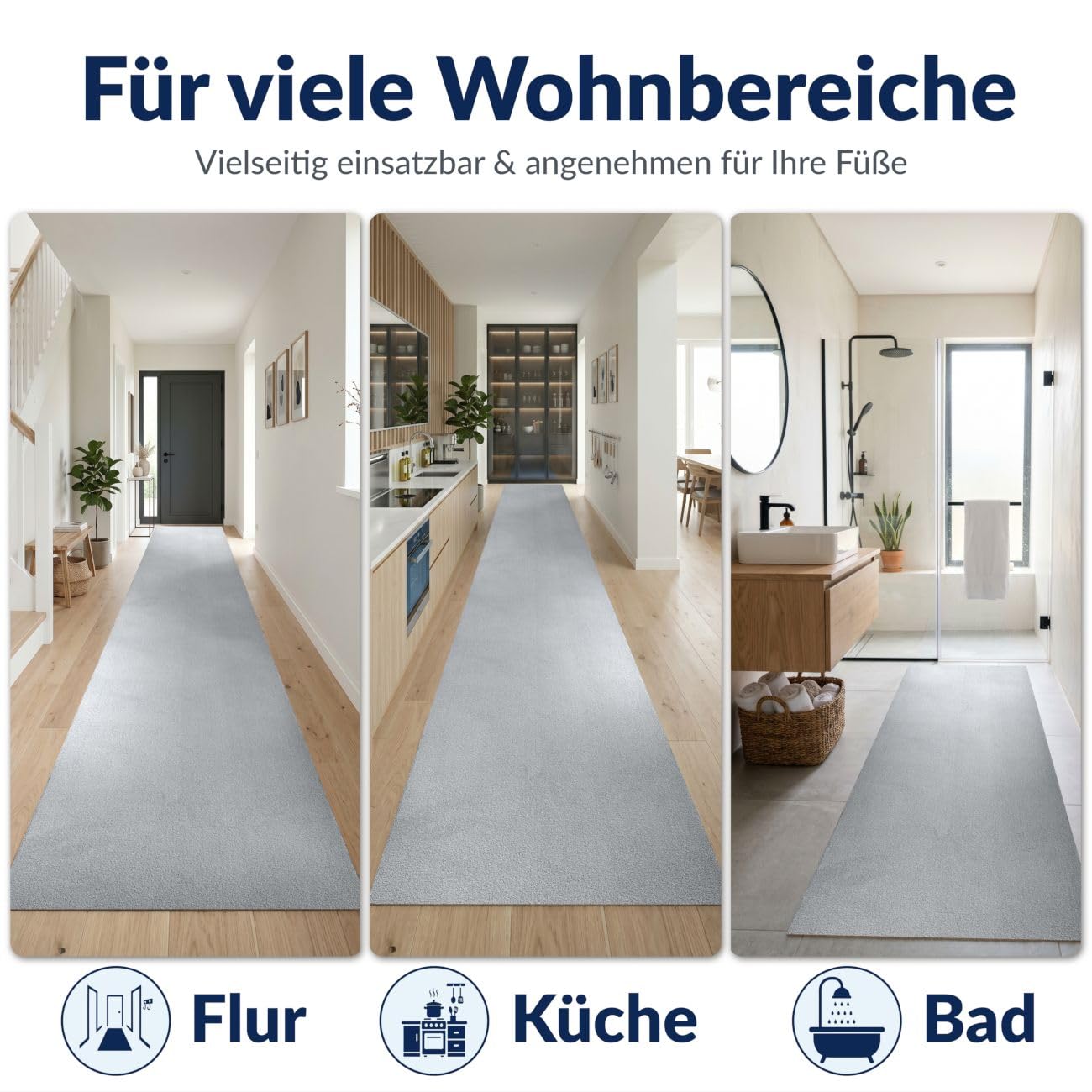 ANRO Badezimmerteppich Badematte rutschfest Badteppich Badvorleger wasserdicht Teppich Bad Mikrofaser flauschig Hellgrau [Größe] Grau 90 x 280 cm