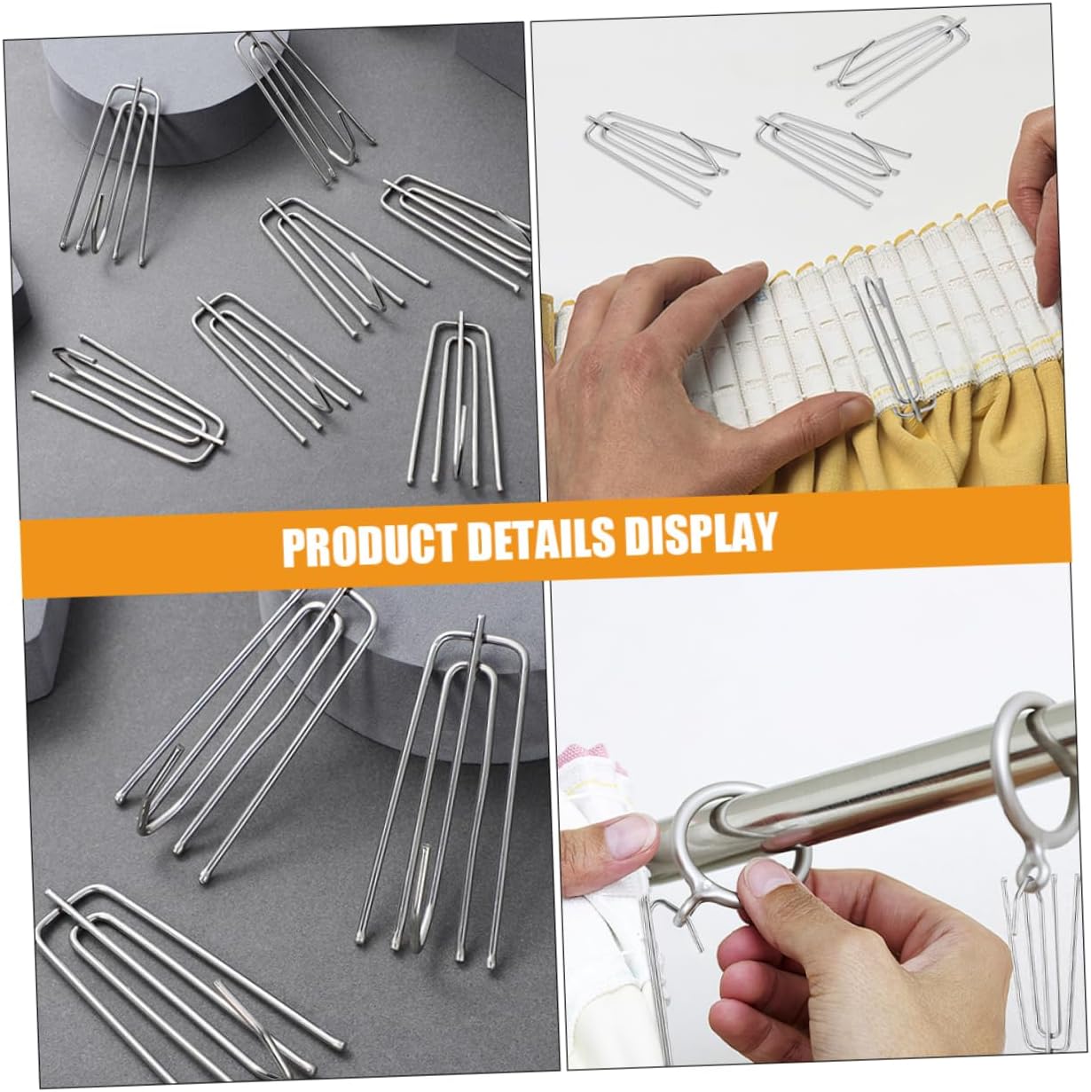 Luxshiny 60pcs Stainless Steel Four Claw Hooks for Drapery Pleated Curtains Hooks Easy Install for Home Office Decor