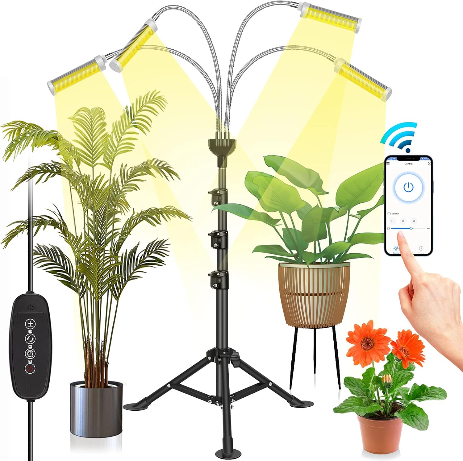 Plant Grow Light, Lampolar 200W Full Spectrum LED Growing Lights for Indoor Plants with Stand, Floor Plant Growing Lamps with App Remote Control & 0-24H Timer, Tripod Adjustable 15-50 inch [Upgraded] : Patio, Lawn & Garden