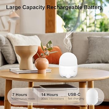 Marchred 150ML Cordless Essential Oil Diffuser, Rechargeable Battery Powered Diffuser, Small Portable Aromatherapy, 6 Hours Works with 7 LED Color Changing Lights